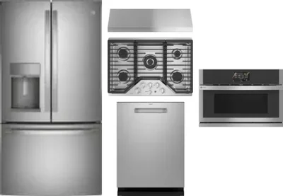 5 Piece Package Includes Refrigerator, Cooktop, Wall Oven, Hood And Dishwasher